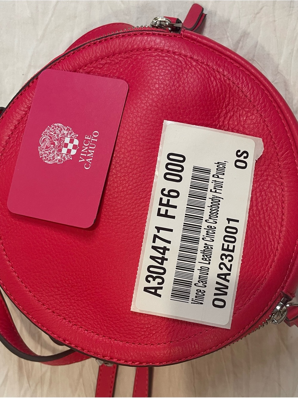 NWT Vince Camuto Circle Crossbody Bag Fruit Punch Pink Genuine Leather Round - Picture 8 of 10